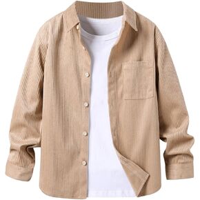 SweatyRocks Boy's Shirts Corduroy Button Down Collared Long Sleeve Tops with Pocket