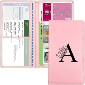 Car Registration and Insurance Holder, Car Document Holder with Closure, Pink with Letters Wallet Case Auto Vehicle Car Accessories for Women and Men