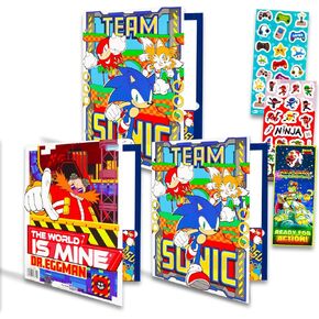 Sonic The Hedgehog Folders for School - Sonic Folders with Pockets Bundle Includes 3 Laminated Sonic Folders for School Plus Stickers and Door Hanger - Sonic School Supplies