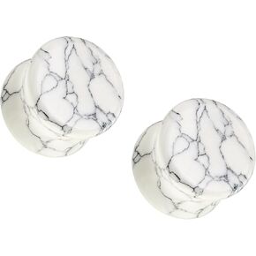 Pierced Owl White Turquoise Stone Double Flared Plug Gauges, Sold as a Pair