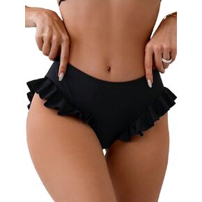 WDIRARA Women's Ruffle Bikini Bottoms High Waist Full Coverage Swim Briefs Bathing Suit Beachwear