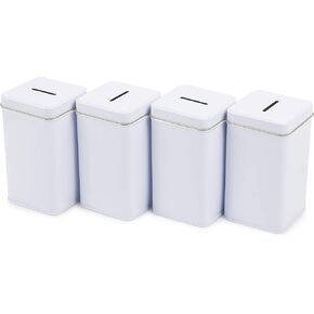 Metal Tin Charity Donation Box Tip Container Coin Collection Box Ticket Box Square shaped 5" H x 3" W x 3" D with slot on removable cover(10 Pack) White