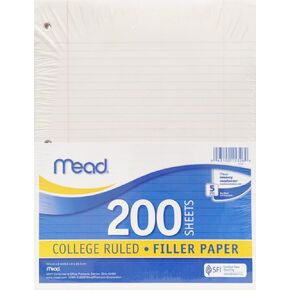 Mead 15326 Filler Paper, College Ruled, 3 Packs Of 200 Sheets = 600 Sheets