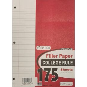 Top Flight Filler Paper, 11 x 8 Inches, College Rule, 175 Sheets, White