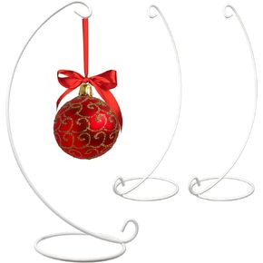 BANBERRY DESIGNS Tall Ornament Display Stands – White Metal - Set of 3 - 15" H - Christmas Ornament Terrarium Holder Lantern Stand