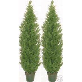 Two 5 Foot Artificial Topiary Cedar Trees Potted Indoor Outdoor Plants