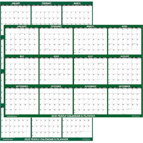 24" x 36" SwiftGlimpse 2025 Wall Calendar Erasable Large Wet & Dry Erase Laminated 12 Month Annual Yearly Wall Planner, Reversible, Horizontal/Vertical, Green