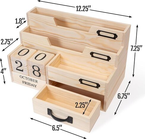 كونترتوب منظم البريد مع التقويم وكتلة أيام الأسبوع - تخزين منظم المكتب مع درج - منظم فارز البريد أو منظم الفواتير للمكتب - منظم الخشب الطبيعي للمكتب in Kuwait