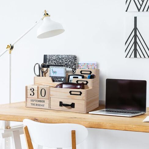 كونترتوب منظم البريد مع التقويم وكتلة أيام الأسبوع - تخزين منظم المكتب مع درج - منظم فارز البريد أو منظم الفواتير للمكتب - منظم الخشب الطبيعي للمكتب in Kuwait