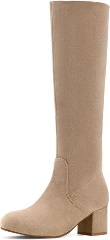 Shoe'N Tale Knee High Boots for Women Block Chunky Heel Boots with Side Zipper in Saudi Arabia