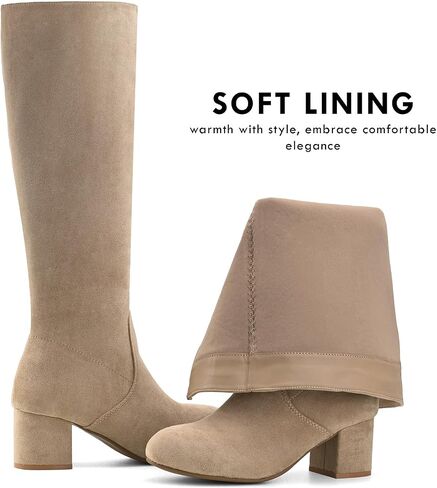 Shoe'N Tale Knee High Boots for Women Block Chunky Heel Boots with Side Zipper in Saudi Arabia