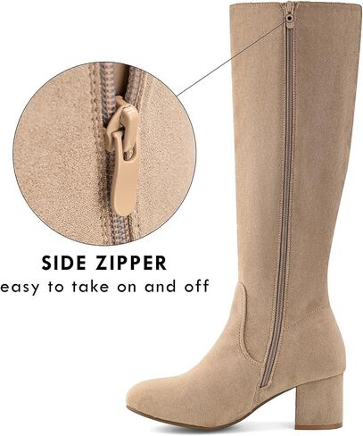 Shoe'N Tale Knee High Boots for Women Block Chunky Heel Boots with Side Zipper in Saudi Arabia