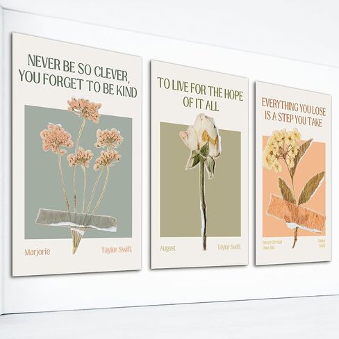 Prinajssiad 3 Piece 12x16in Unframed Taylor August Poster, Music Song Swiift Lyric Quotes Canvas Wall Art, Vintage You're on Your Own Kid Floral Print, Retro Botanical Flower Pictures for Girls Room in Saudi Arabia