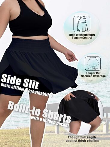 Seawhisper Black Plus Size Shorts for Women High Waisted Flowy Skorts Tennis Skirt Athletic Summer Workout 2XL 20-22 Plus in Saudi Arabia