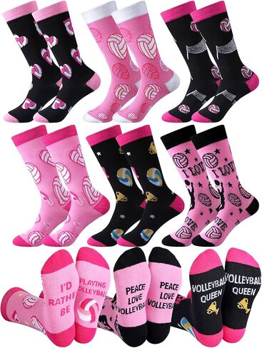6 Pairs Volleyball Socks Women Funny Novelty Sports Crew Sock Volleyball Socks Gifts bulk for Volleyball Lovers Players Volleyball Coach Gifts in Saudi Arabia