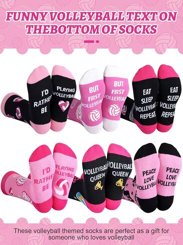 6 Pairs Volleyball Socks Women Funny Novelty Sports Crew Sock Volleyball Socks Gifts bulk for Volleyball Lovers Players Volleyball Coach Gifts in Saudi Arabia