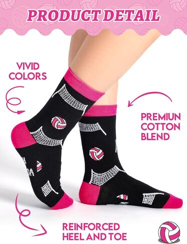 6 Pairs Volleyball Socks Women Funny Novelty Sports Crew Sock Volleyball Socks Gifts bulk for Volleyball Lovers Players Volleyball Coach Gifts in Saudi Arabia