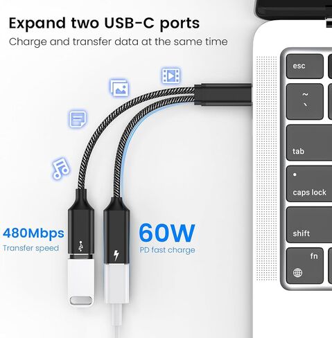 MOGOOD USB C Splitter USB C إلى USB C أنثى محول USB Y Splitter Cable (ليس للشاشة) USB C ذكر إلى 2USB-C سلك أنثى مزدوج USB C Port Hub USB C شحن محول سبليت لأجهزة Mac وXbox One وPS5 والكمبيوتر المحمول in Kuwait