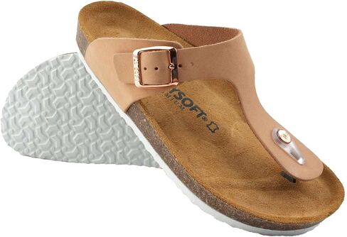 Women's 100% Genuine Leather Sandals - Comfortable Memory Foam Footbed, Slip-On Slides for Summer Wear, Adjustable Fit and Durable Non-Slip Sole in Saudi Arabia