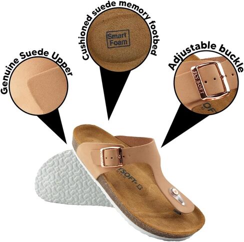 Women's 100% Genuine Leather Sandals - Comfortable Memory Foam Footbed, Slip-On Slides for Summer Wear, Adjustable Fit and Durable Non-Slip Sole in Saudi Arabia