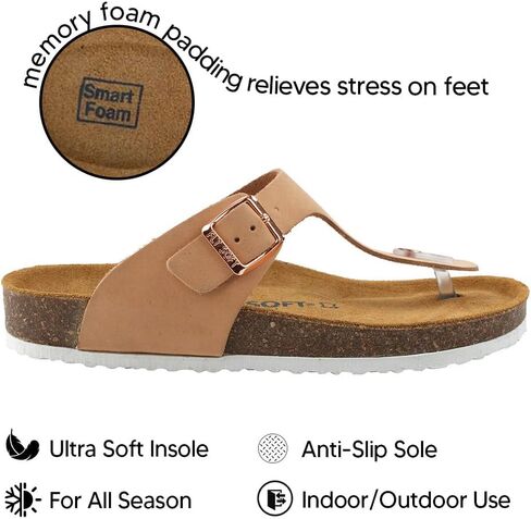 Women's 100% Genuine Leather Sandals - Comfortable Memory Foam Footbed, Slip-On Slides for Summer Wear, Adjustable Fit and Durable Non-Slip Sole in Saudi Arabia