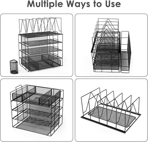 منظم مكتب هوسمايل، منظمات مكتبية من 5 طبقات وملحقات مع أدوات فرز الملفات وصينية ورق ودرج وحامل أقلام، سيليكون مضاد للانزلاق، منظم ملفات قابل للفصل للمكتب، أسود in Kuwait