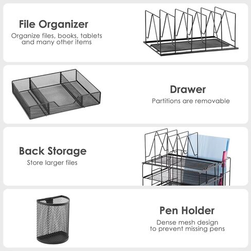 منظم مكتب هوسمايل، منظمات مكتبية من 5 طبقات وملحقات مع أدوات فرز الملفات وصينية ورق ودرج وحامل أقلام، سيليكون مضاد للانزلاق، منظم ملفات قابل للفصل للمكتب، أسود in Kuwait