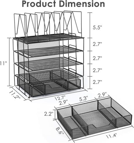 منظم مكتب هوسمايل، منظمات مكتبية من 5 طبقات وملحقات مع أدوات فرز الملفات وصينية ورق ودرج وحامل أقلام، سيليكون مضاد للانزلاق، منظم ملفات قابل للفصل للمكتب، أسود in Kuwait