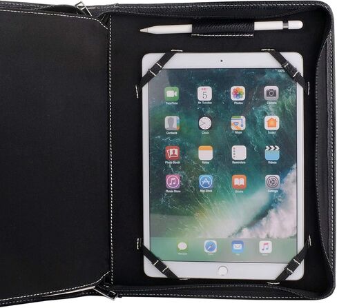 حافظة جلدية سوداء مع مساحة للمفكرة لجهاز iPad مقاس 10.2 بوصة / 10.5 بوصة / 11 بوصة، حافظة بادفوليو مجلد مستندات منظم بسحاب للأعمال مع حامل مفكرة بحجم حرف in Kuwait