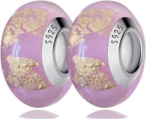 2 Murano Glass Charms for Pandora Bracelets Gold Foil Inlay 925 Sterling Silver Murano Glass Bead Charms Women's Bead Charms in Saudi Arabia