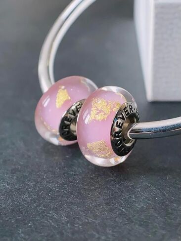 2 Murano Glass Charms for Pandora Bracelets Gold Foil Inlay 925 Sterling Silver Murano Glass Bead Charms Women's Bead Charms in Saudi Arabia
