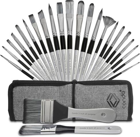 Paint Brushes Set of 24 Pieces, CONDA Different Shapes Wooden Handles Brushes with Art Brush Case, Professional Artist Brushes for Oil, Acrylic Canvas Watercolor Painting Craft in Saudi Arabia