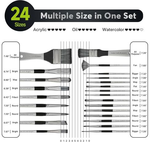Paint Brushes Set of 24 Pieces, CONDA Different Shapes Wooden Handles Brushes with Art Brush Case, Professional Artist Brushes for Oil, Acrylic Canvas Watercolor Painting Craft in Saudi Arabia