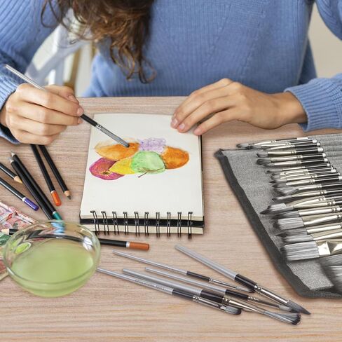 Paint Brushes Set of 24 Pieces, CONDA Different Shapes Wooden Handles Brushes with Art Brush Case, Professional Artist Brushes for Oil, Acrylic Canvas Watercolor Painting Craft in Saudi Arabia