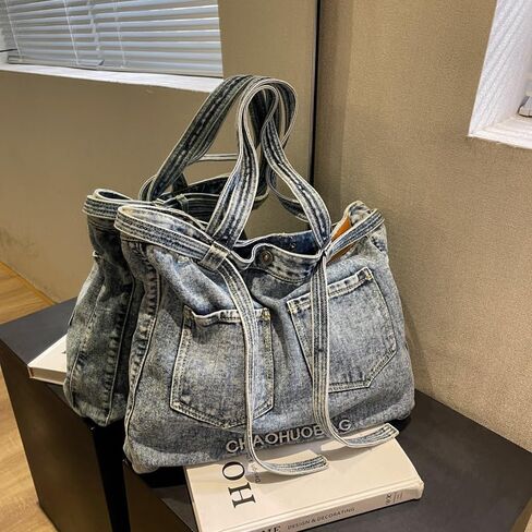 Denim Shoulder Bag Canvas Messenger for Women trendy cute tote hobo crossbady bag Casual jean purse Large Capacity in Saudi Arabia