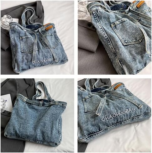 Denim Shoulder Bag Canvas Messenger for Women trendy cute tote hobo crossbady bag Casual jean purse Large Capacity in Saudi Arabia