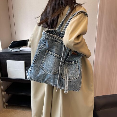 Denim Shoulder Bag Canvas Messenger for Women trendy cute tote hobo crossbady bag Casual jean purse Large Capacity in Saudi Arabia