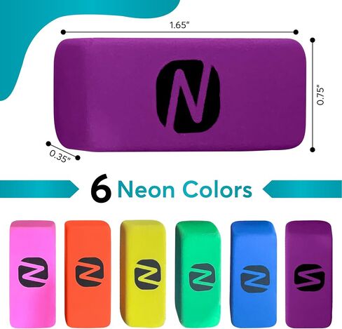 Noverbee- Erasers, Erasers for Kids, Eraser Neon Colors, 12 Pack, Erasers bulk, Erasers for pencils, art and Office Use. in Kuwait