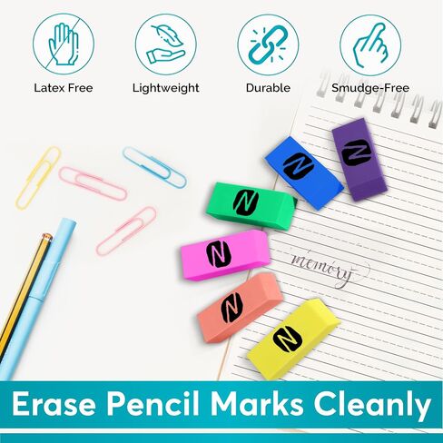 Noverbee- Erasers, Erasers for Kids, Eraser Neon Colors, 12 Pack, Erasers bulk, Erasers for pencils, art and Office Use. in Kuwait