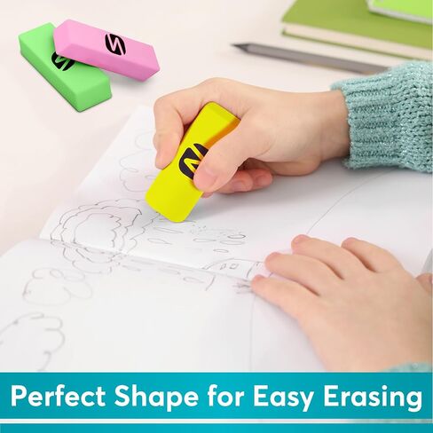 Noverbee- Erasers, Erasers for Kids, Eraser Neon Colors, 12 Pack, Erasers bulk, Erasers for pencils, art and Office Use. in Kuwait