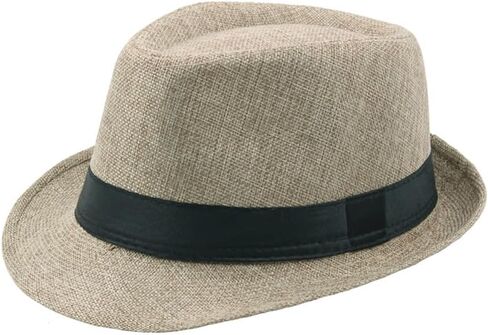 Linen Sun Fedoras Hats Trilby Panama Jazz Beach Hat Summer UPF50+ Vintage 1920s Short Brim Anti-UV Unisex Cap with Band in Saudi Arabia