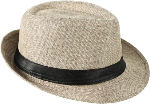 Linen Sun Fedoras Hats Trilby Panama Jazz Beach Hat Summer UPF50+ Vintage 1920s Short Brim Anti-UV Unisex Cap with Band in Saudi Arabia