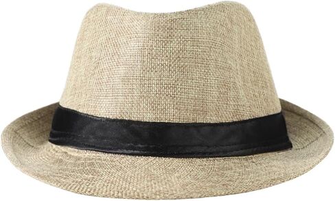 Linen Sun Fedoras Hats Trilby Panama Jazz Beach Hat Summer UPF50+ Vintage 1920s Short Brim Anti-UV Unisex Cap with Band in Saudi Arabia