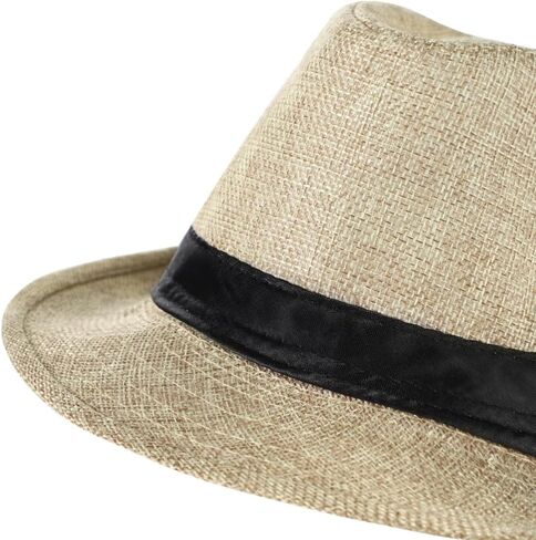 Linen Sun Fedoras Hats Trilby Panama Jazz Beach Hat Summer UPF50+ Vintage 1920s Short Brim Anti-UV Unisex Cap with Band in Saudi Arabia