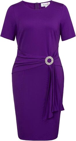 KIMCURVY Plus Size Women Short Sleeve Dress Evening Pencil Dress for Business Cocktail Party with Revomable Rhinestone in Saudi Arabia