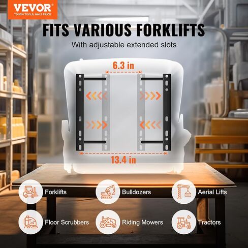 VEVOR Universal Forklift Seat, Fold Down Tractor Seat with Adjustable Angle Back, Micro Switch and Retractable Seatbelt, 6.3-13.4 inch Slot Forklift Seat for Tractor Loader Excavator in Saudi Arabia