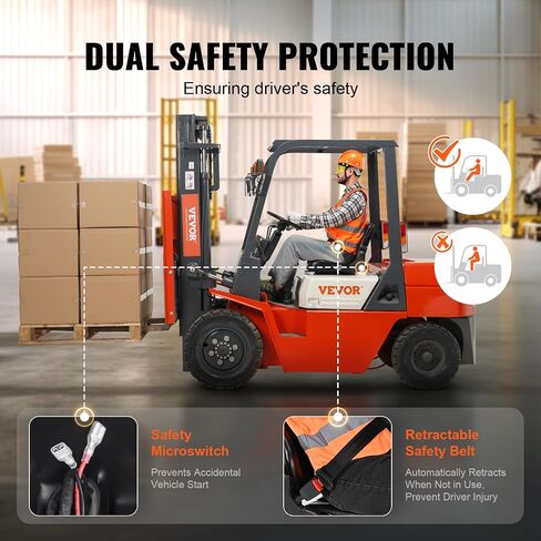 VEVOR Universal Forklift Seat, Fold Down Tractor Seat with Adjustable Angle Back, Micro Switch and Retractable Seatbelt, 6.3-13.4 inch Slot Forklift Seat for Tractor Loader Excavator in Saudi Arabia