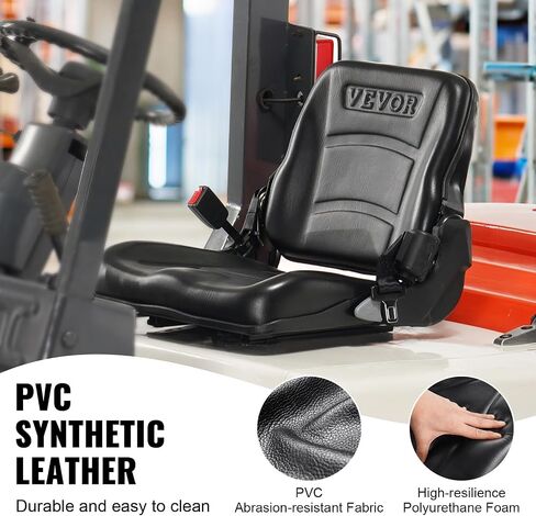 VEVOR Universal Forklift Seat, Fold Down Tractor Seat with Adjustable Angle Back, Micro Switch and Retractable Seatbelt, 6.3-13.4 inch Slot Forklift Seat for Tractor Loader Excavator in Saudi Arabia