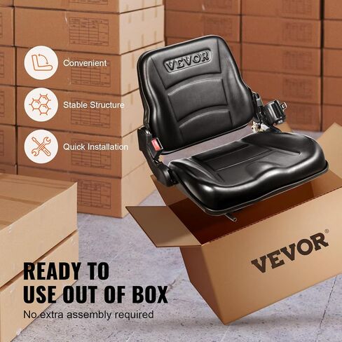 VEVOR Universal Forklift Seat, Fold Down Tractor Seat with Adjustable Angle Back, Micro Switch and Retractable Seatbelt, 6.3-13.4 inch Slot Forklift Seat for Tractor Loader Excavator in Saudi Arabia