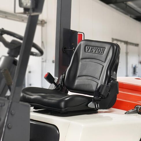 VEVOR Universal Forklift Seat, Fold Down Tractor Seat with Adjustable Angle Back, Micro Switch and Retractable Seatbelt, 6.3-13.4 inch Slot Forklift Seat for Tractor Loader Excavator in Saudi Arabia